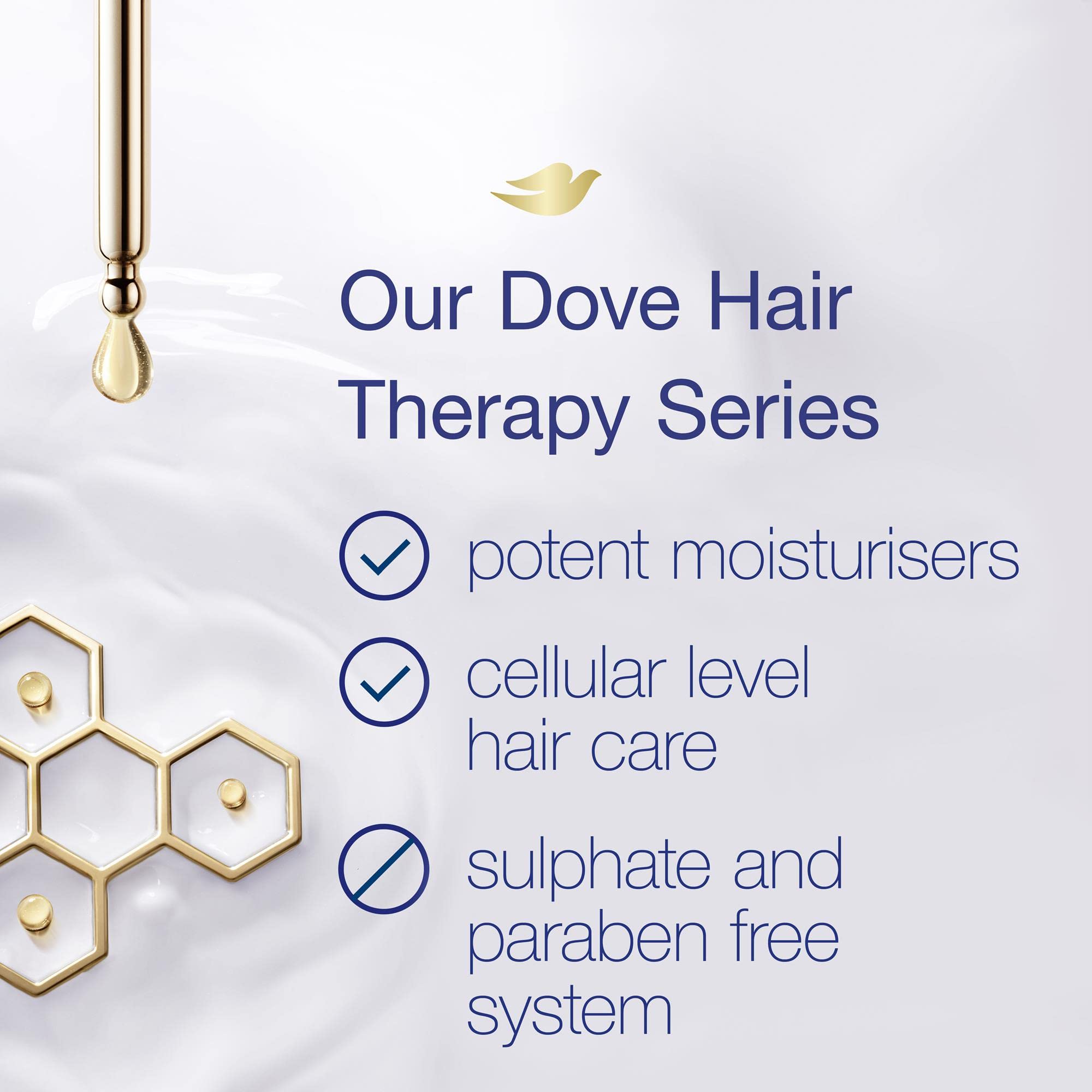 Ingredients scene showing hyaluronic serum concept behind Dove Hydration Spa Conditioner.