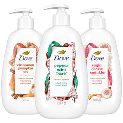 Dove Cinnamon Pumpkin Pie hand soap bottle with nourishing 5X moisture.