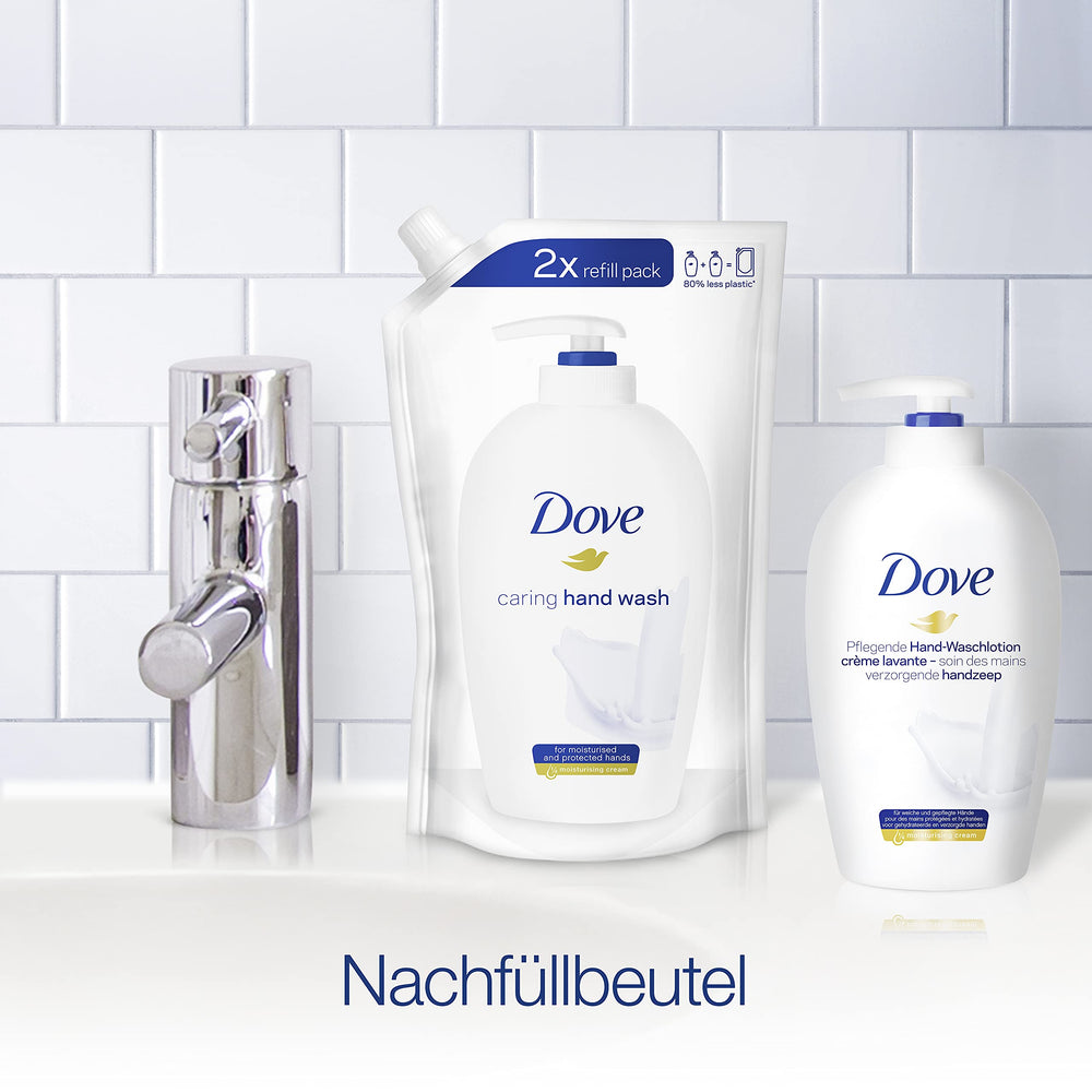 Close-up of Dove hand wash foam showing gentle cleansing.