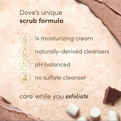 Dove Hot Cocoa Scrub in use, applying gentle exfoliation to skin