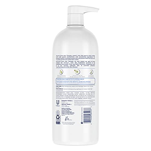 Close-up of hyaluronic serum in Dove conditioner highlighting advanced hydration.