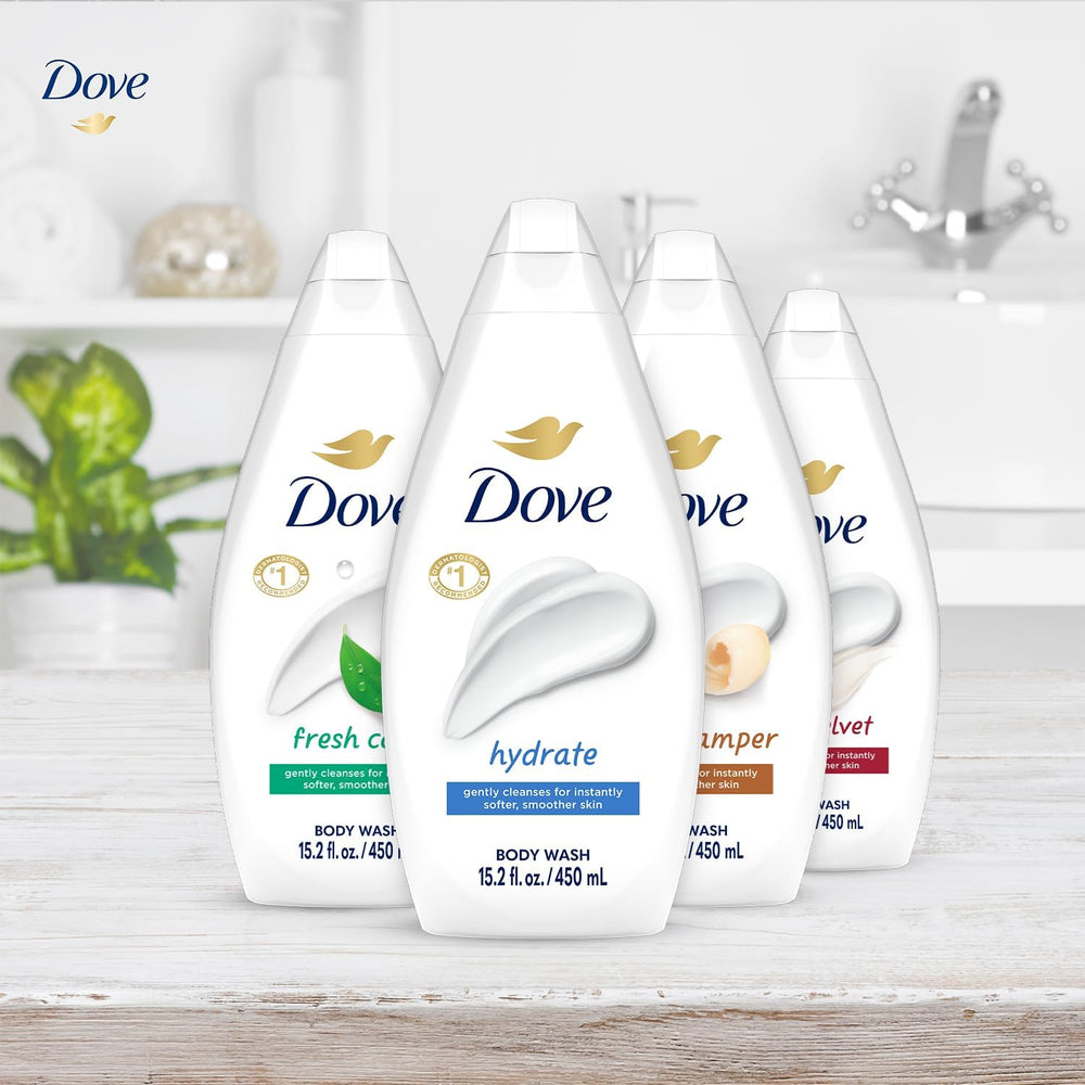 Dove Hydrate Rich Lather showcases deep moisture during every wash.