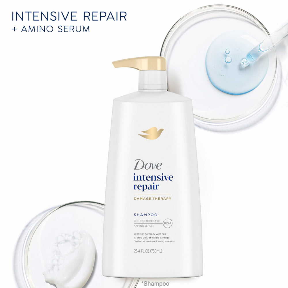 Dove Intensive Repair shampoo damage closeup highlights visible repair during use