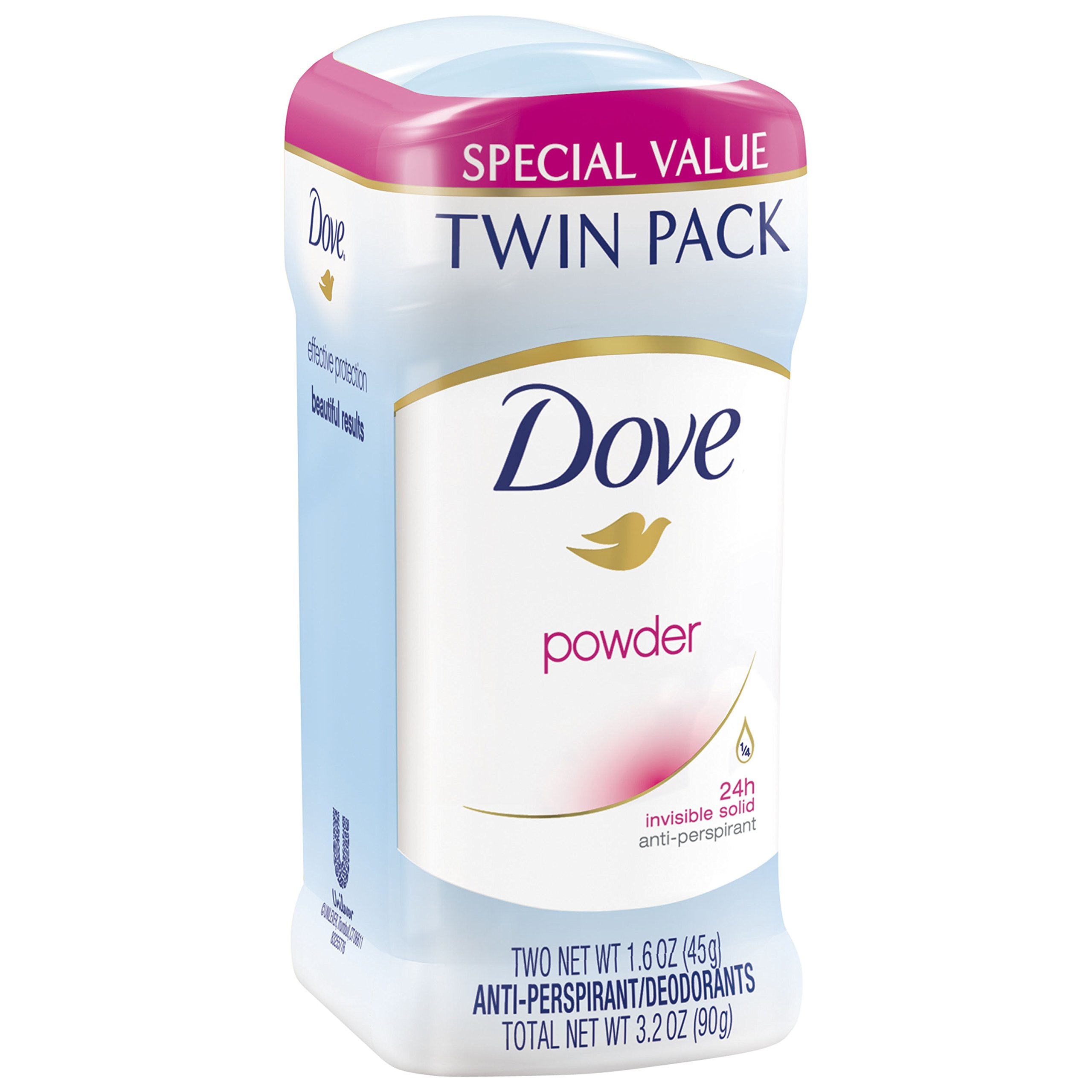 Dove invisible solid antiperspirant powder twin pack with 24-hour protection