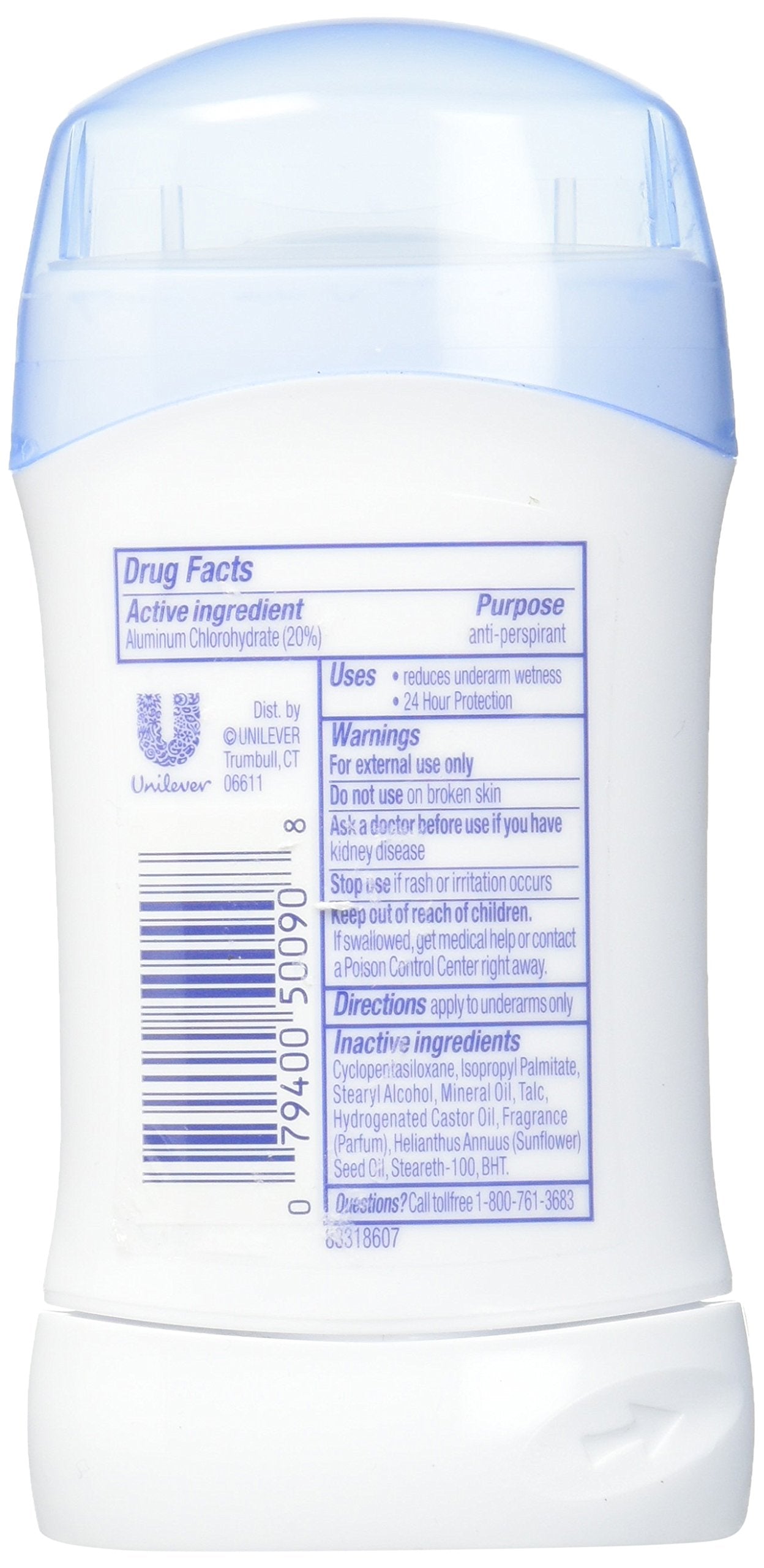 Dove Invisible Solid Fresh top view shows portable five-pack for travel.
