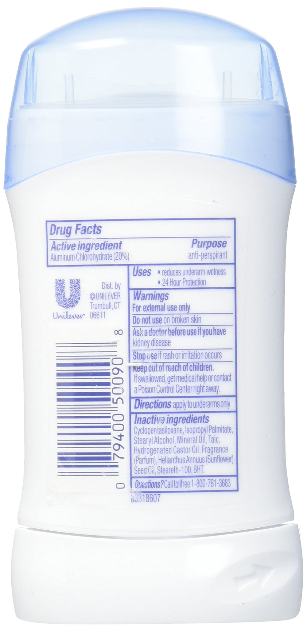 Dove Invisible Solid Fresh top view shows portable five-pack for travel.