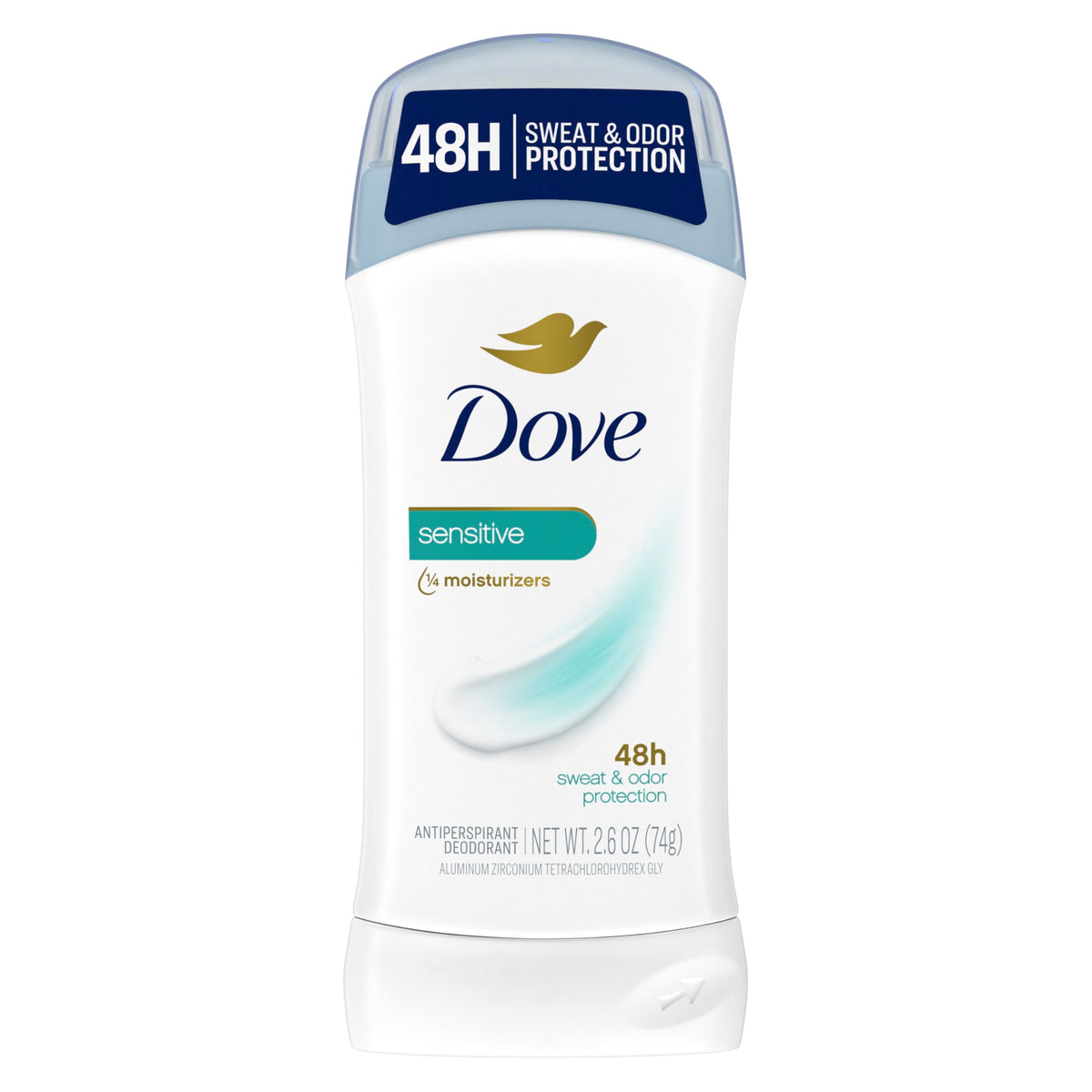 Dove Invisible Solid Sensitive deodorant stick in use for smooth, all-day underarm protection.
