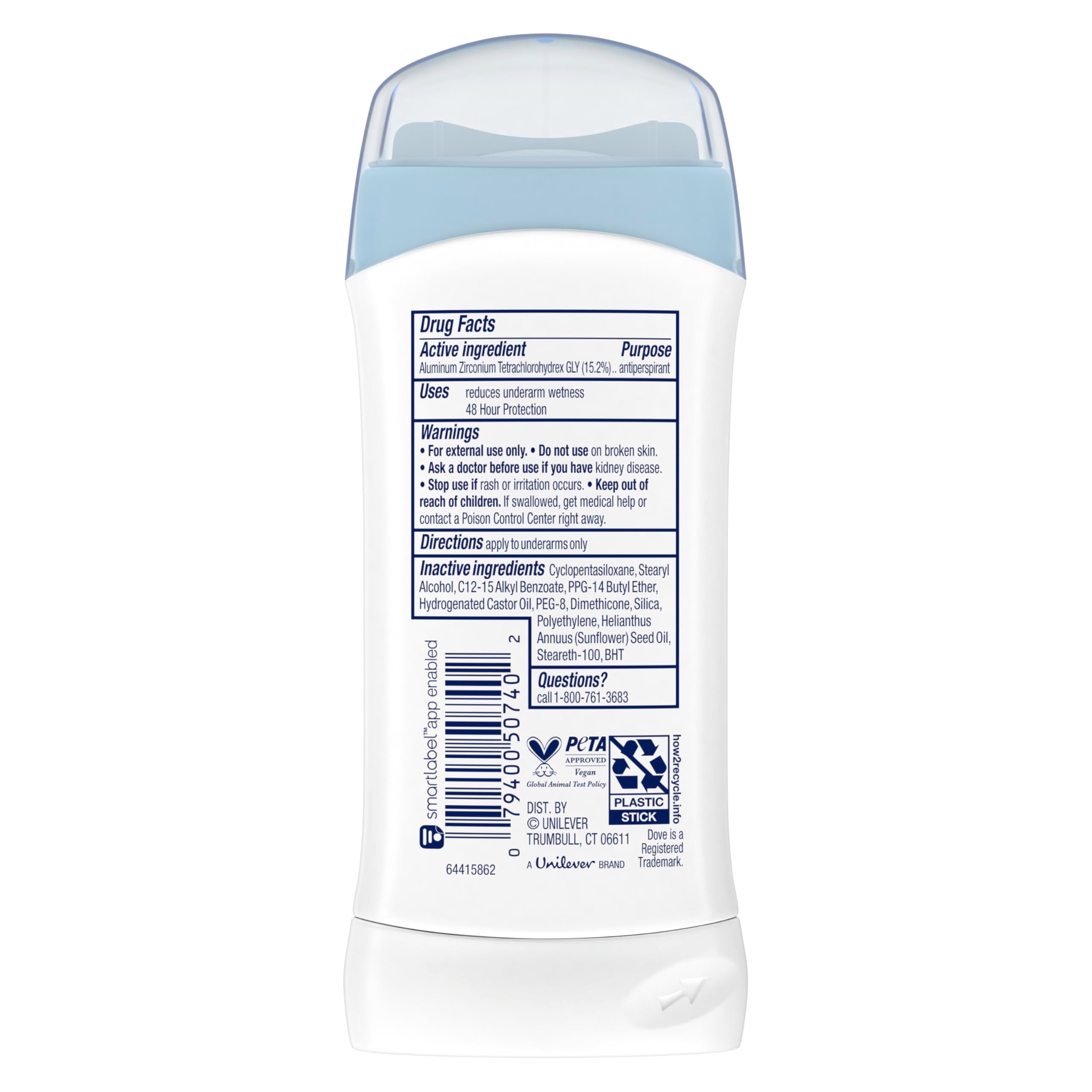 Close-up of Dove deodorant application showing invisible finish on skin.