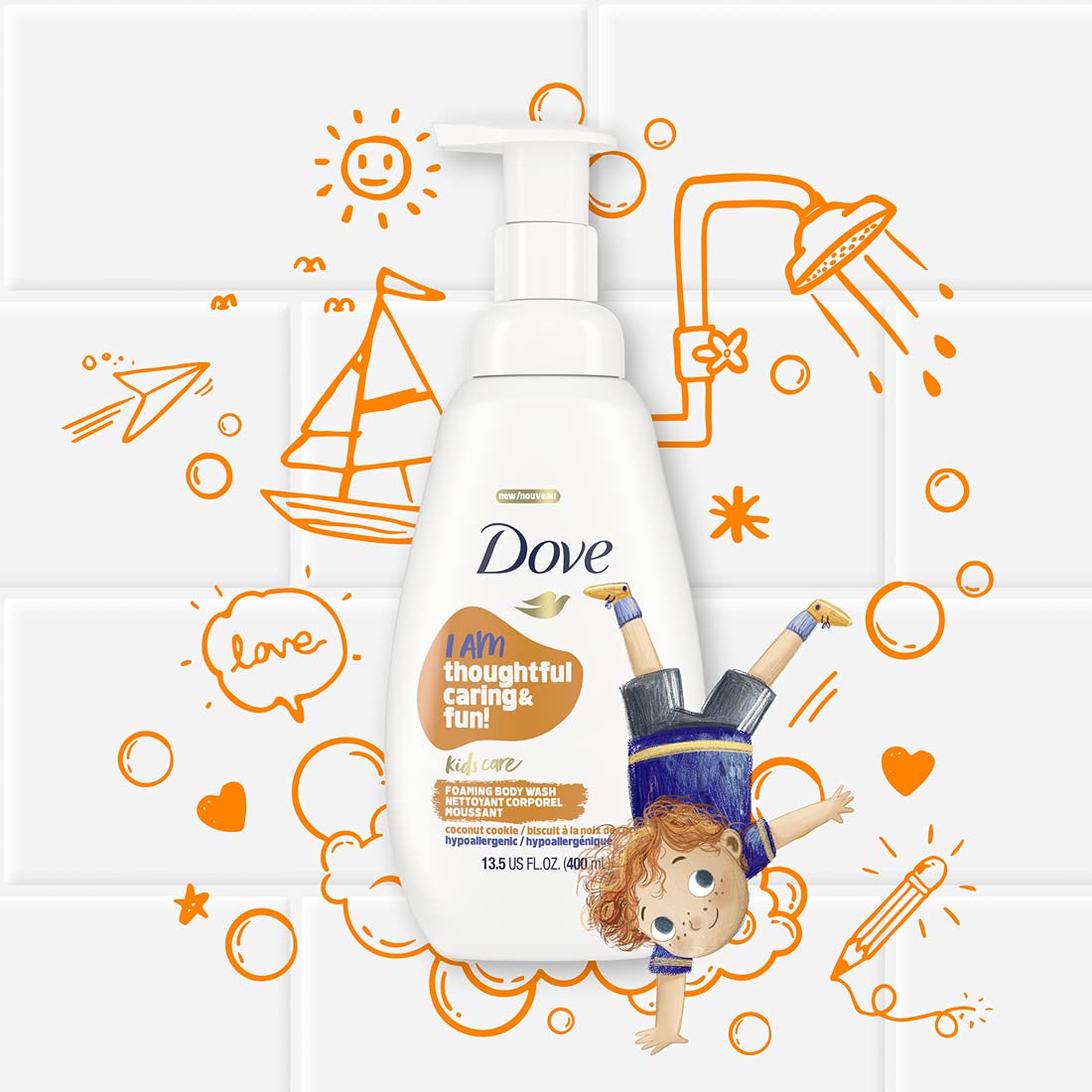 Dove Kids Care packaging displays affirmations encouraging kindness and self-esteem