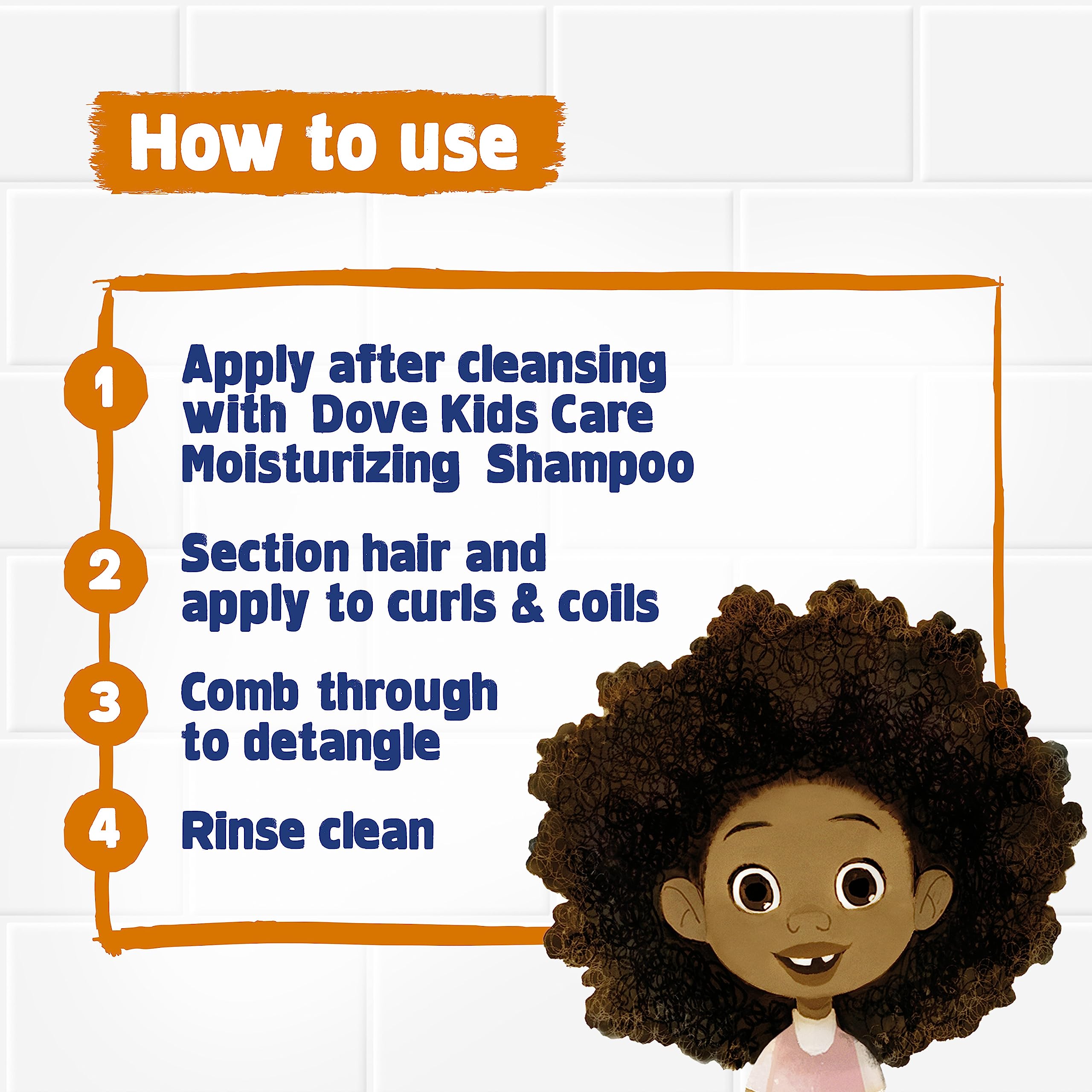 Dove Kids Curly hair portrait shows defined, hydrated waves.