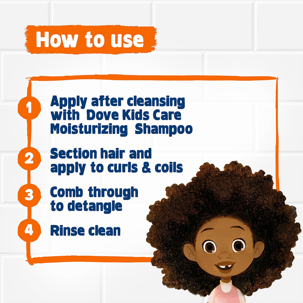 Dove Kids Curly hair portrait shows defined, hydrated waves.