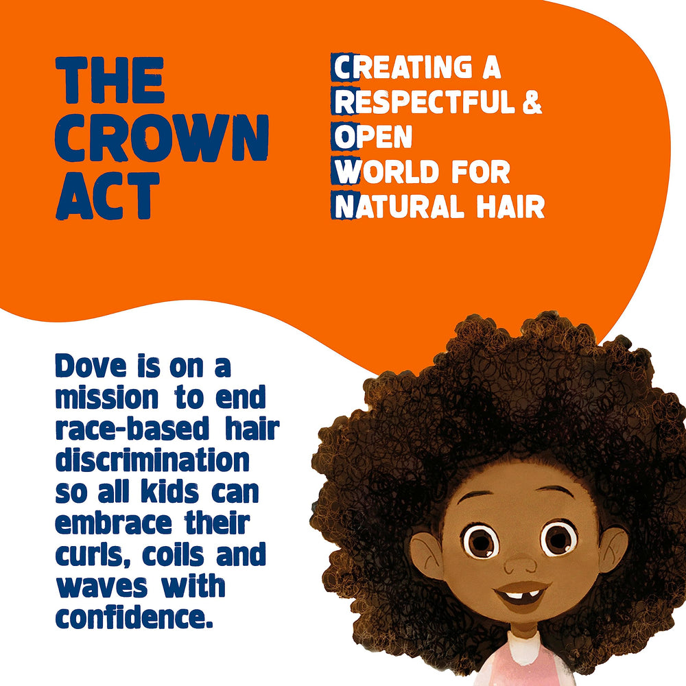 Dove Kids Detangler Spray bottle shows easy detangling for kids' textured hair.