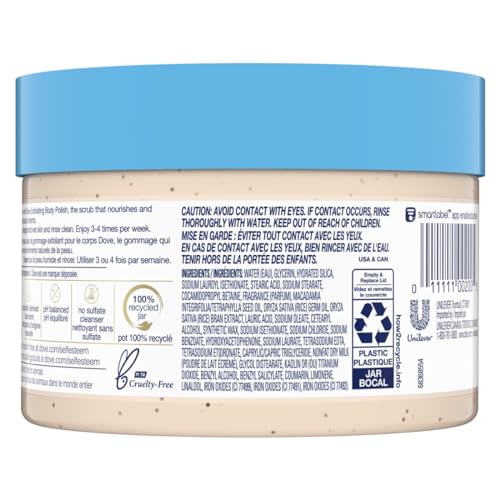Dove Exfoliating Body Polish creamy texture close-up highlights smooth, spreadable scrubbing action.