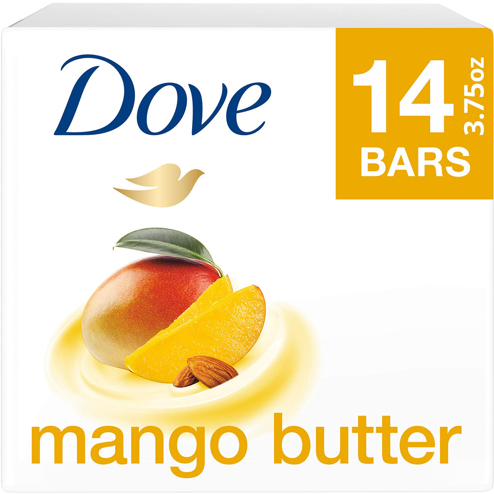 Dove Mango Butter Beauty Bar scented with mango and almond for pampering.