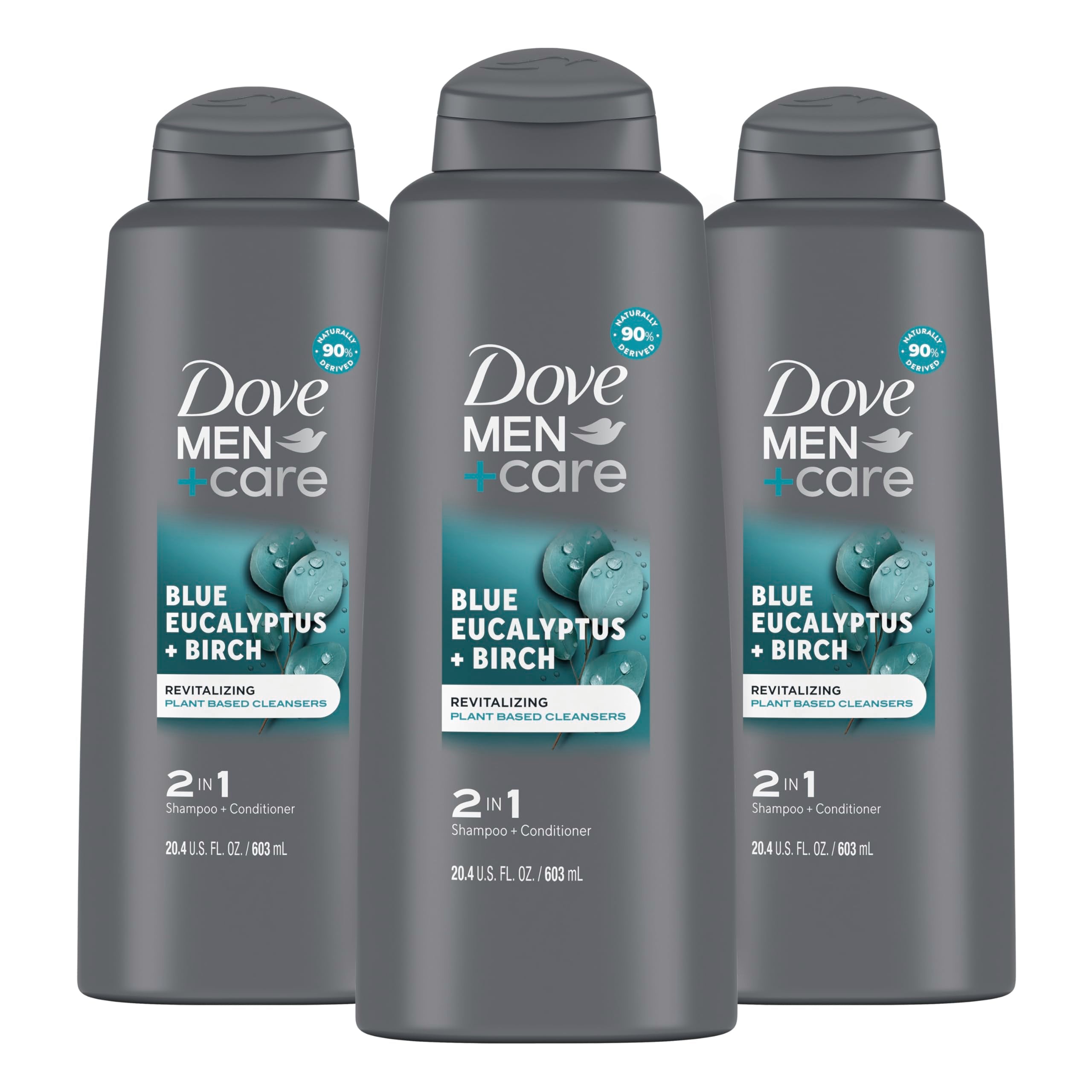 DOVE MEN + CARE 2-in-1 bottle front with Birch and Eucalyptus for daily freshness