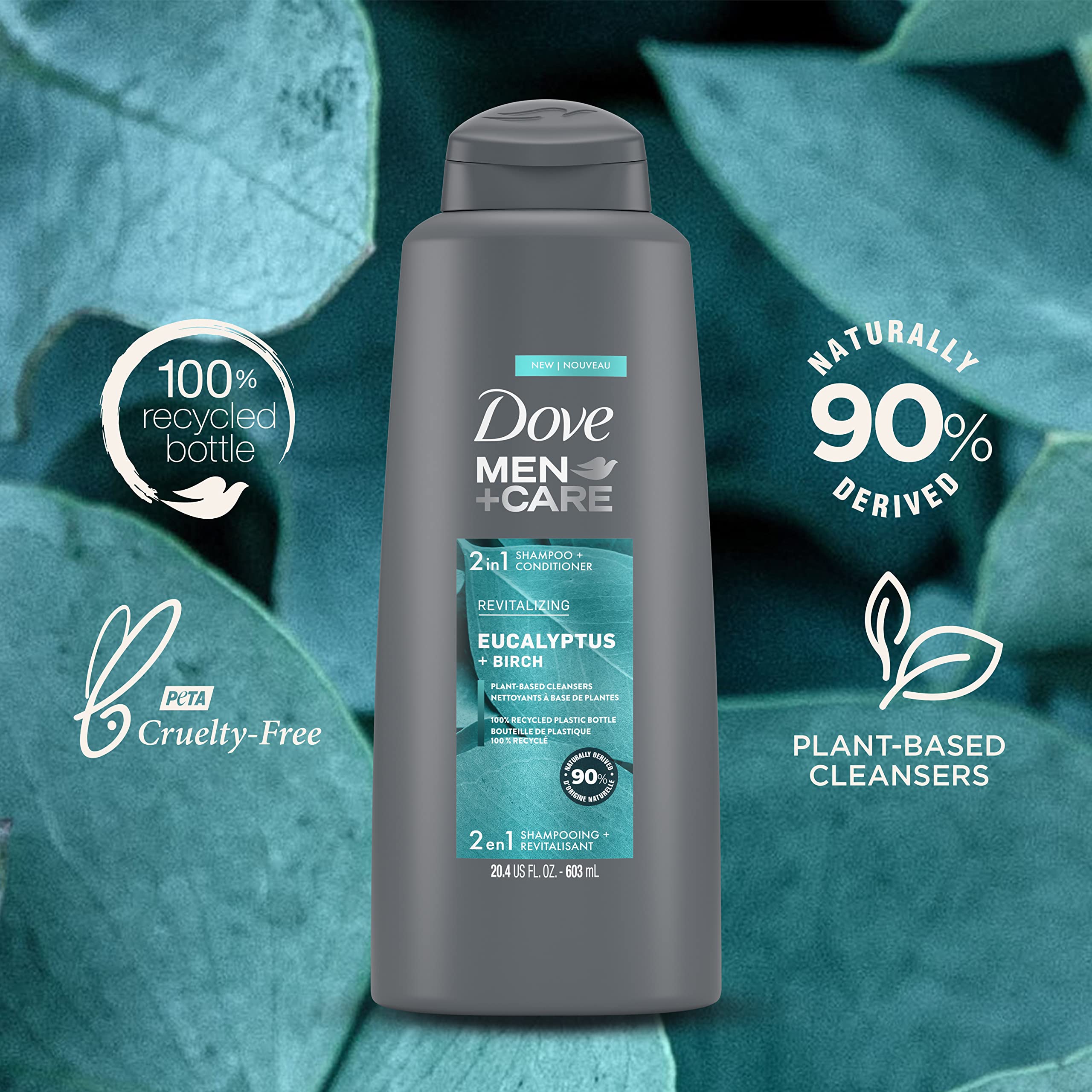 DOVE MEN + CARE cruelty-free label on 2-in-1 product