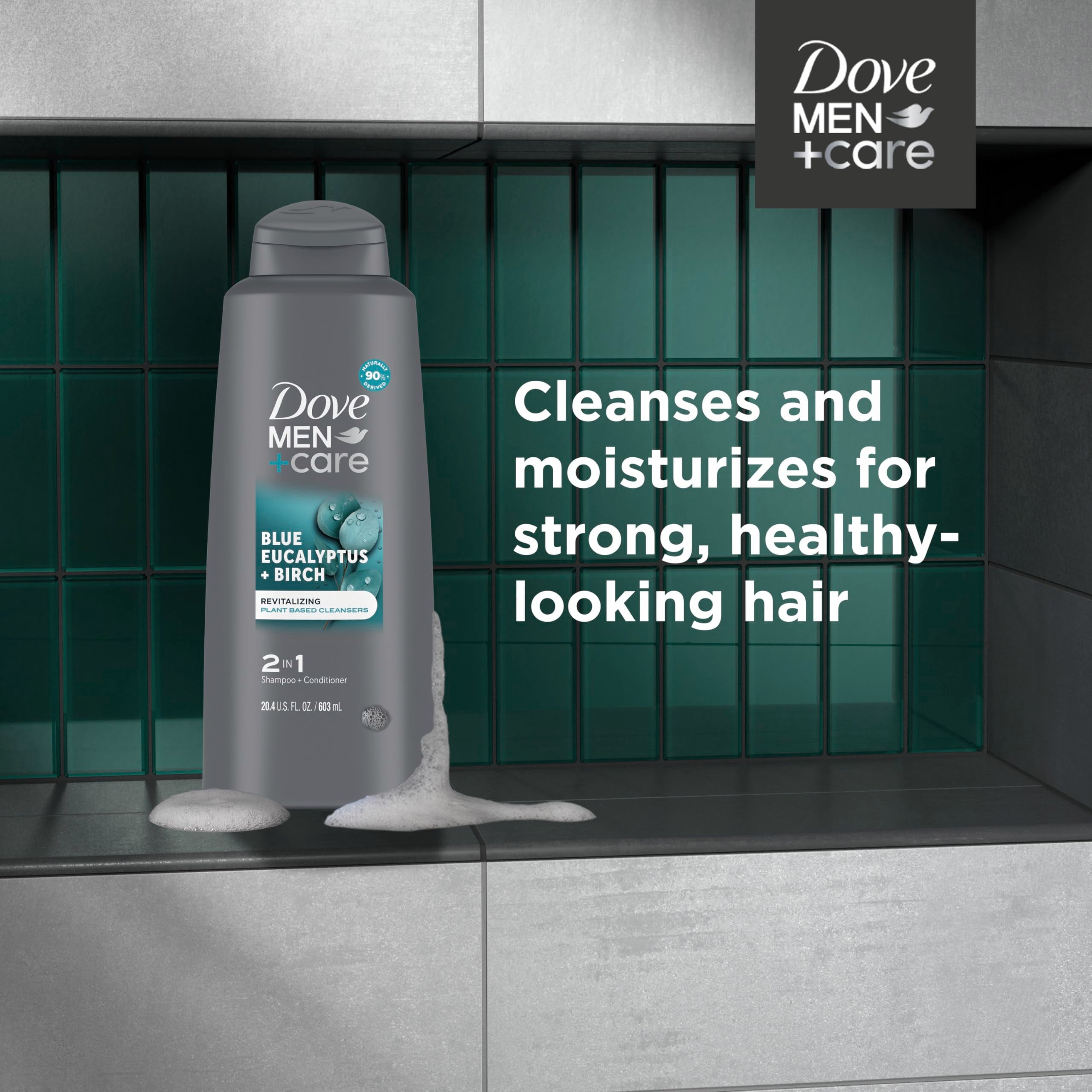 DOVE MEN + CARE 2-in-1 bottle highlight hair support through rich foam