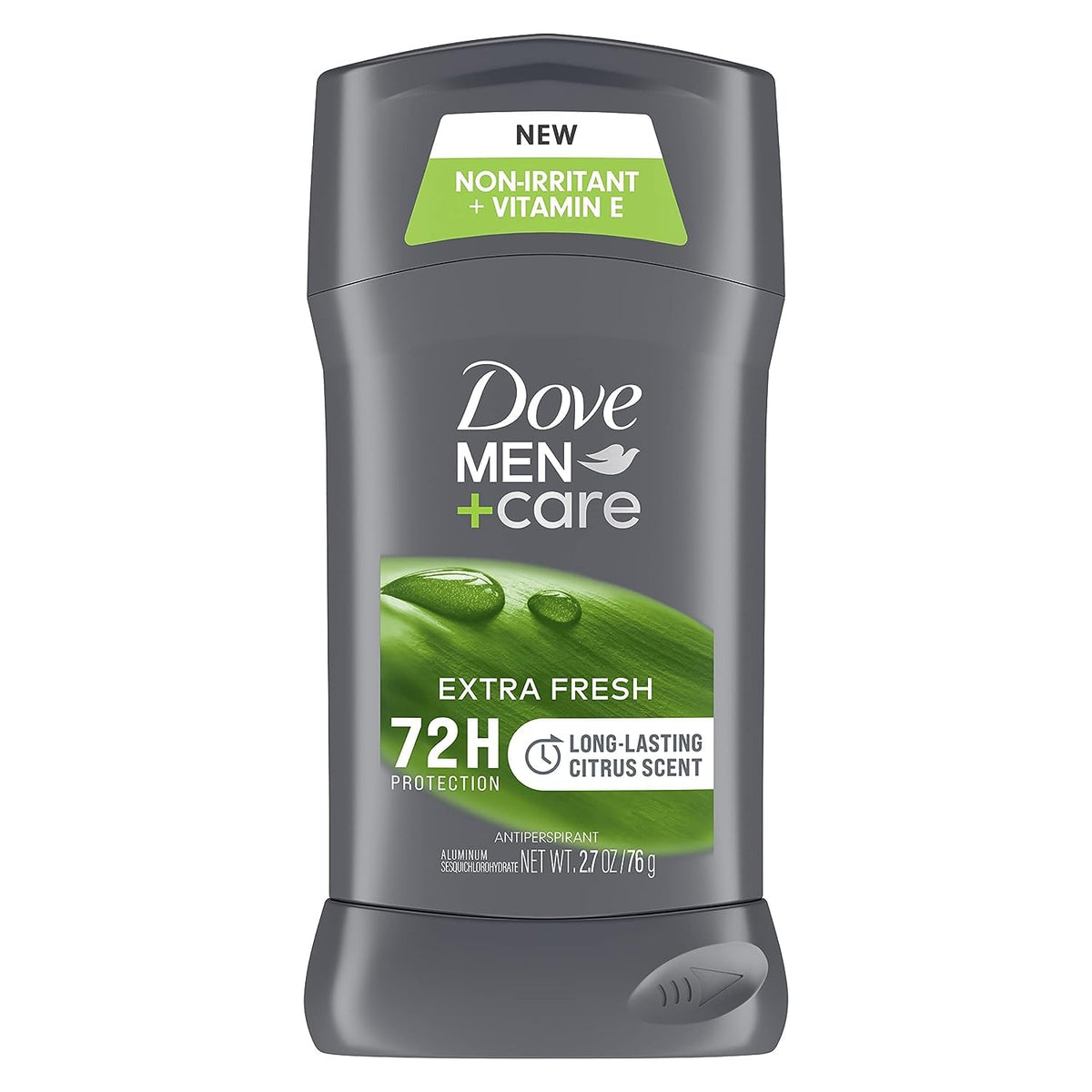 Dove Men+Care 48hr antiperspirant stick front view for everyday protection.