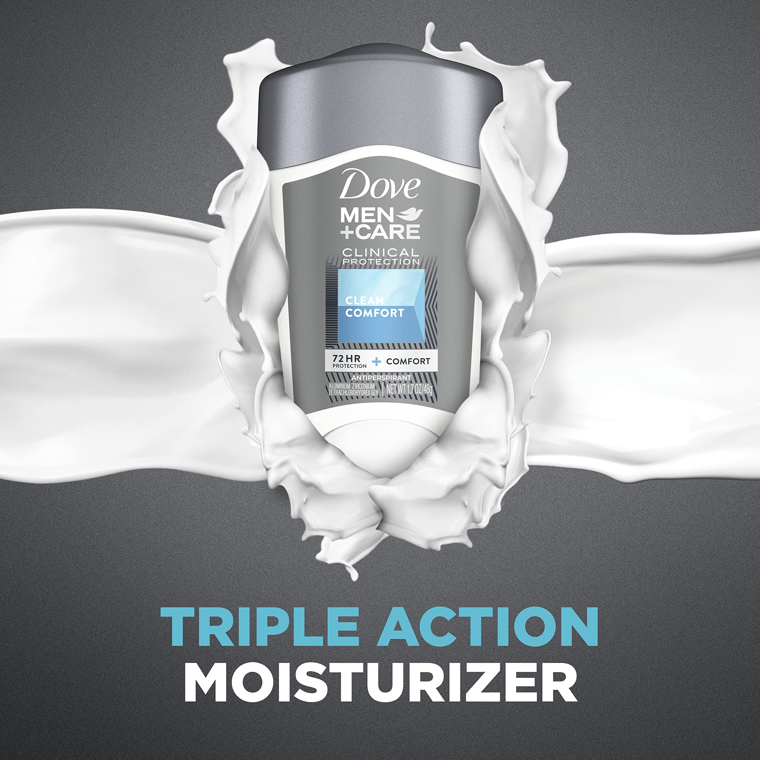 Dove Men+Care 72-hour protection graphic emphasizes endurance against sweat.