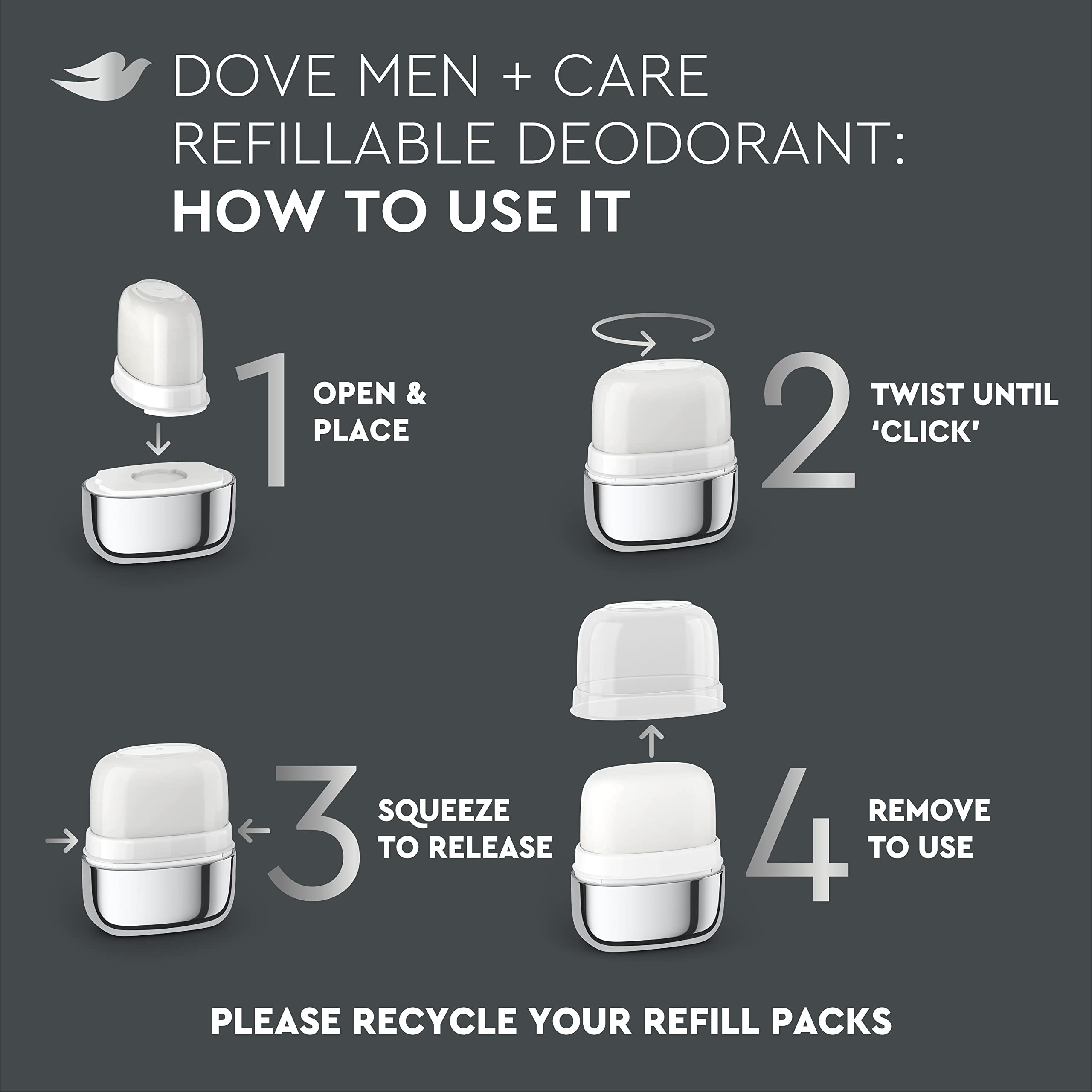 Dove Men+Care 98% recycled plastic packaging highlights eco-conscious packaging.