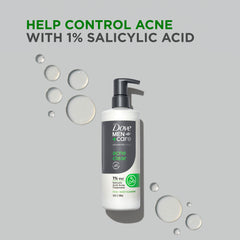 Dove Men+Care Acne Clear face and body application during shower rinse.