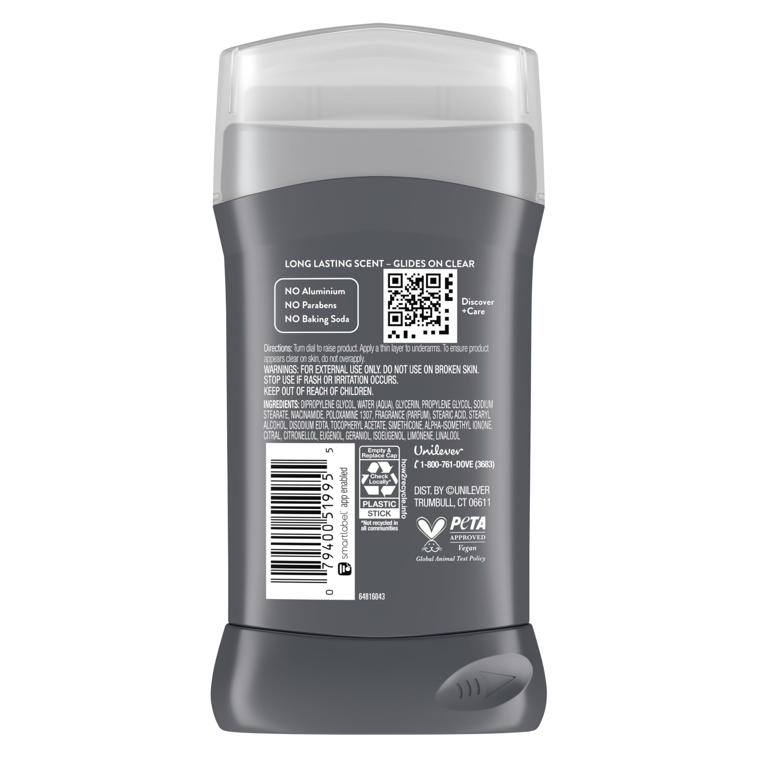Dove Men+Care aluminum-free deodorant three-pack showcases a vegan, skin-friendly formula.
