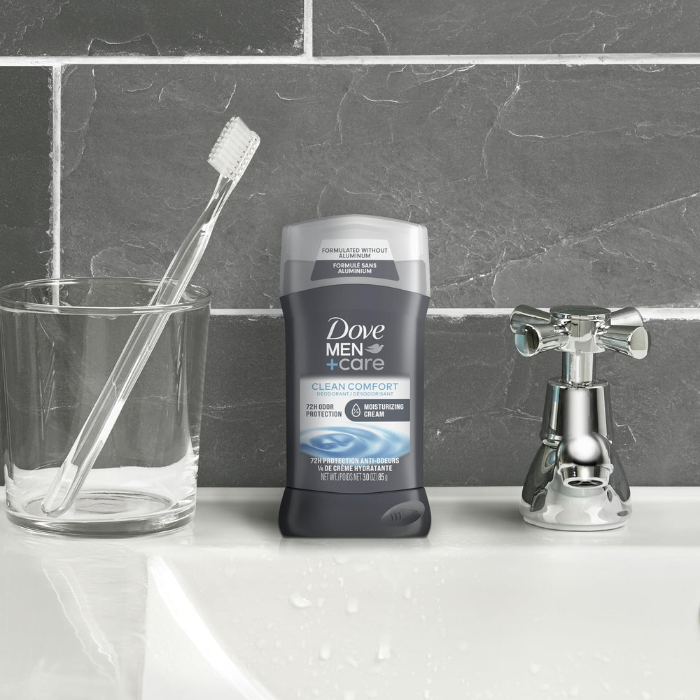 Dove Men+Care body wash foaming action shown during a morning routine.