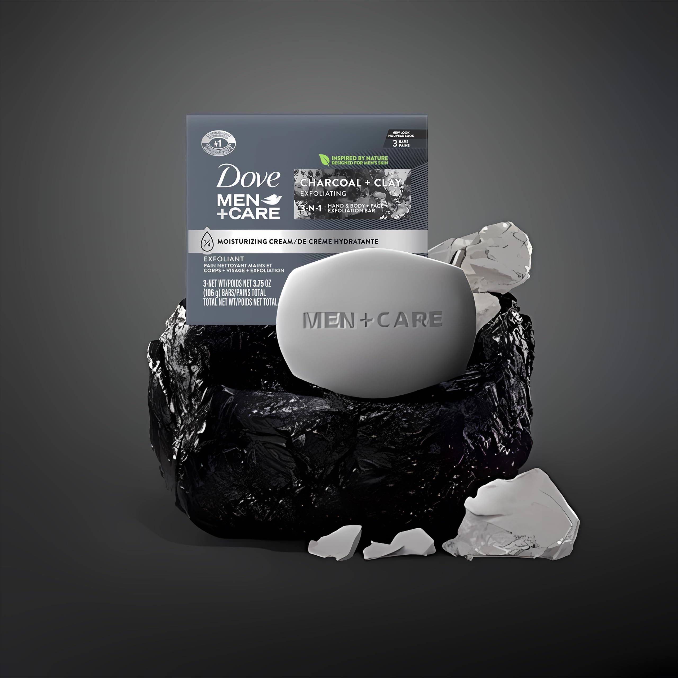 Dove Men Care Charcoal Clay bar with moisturizing cream for hydrated skin