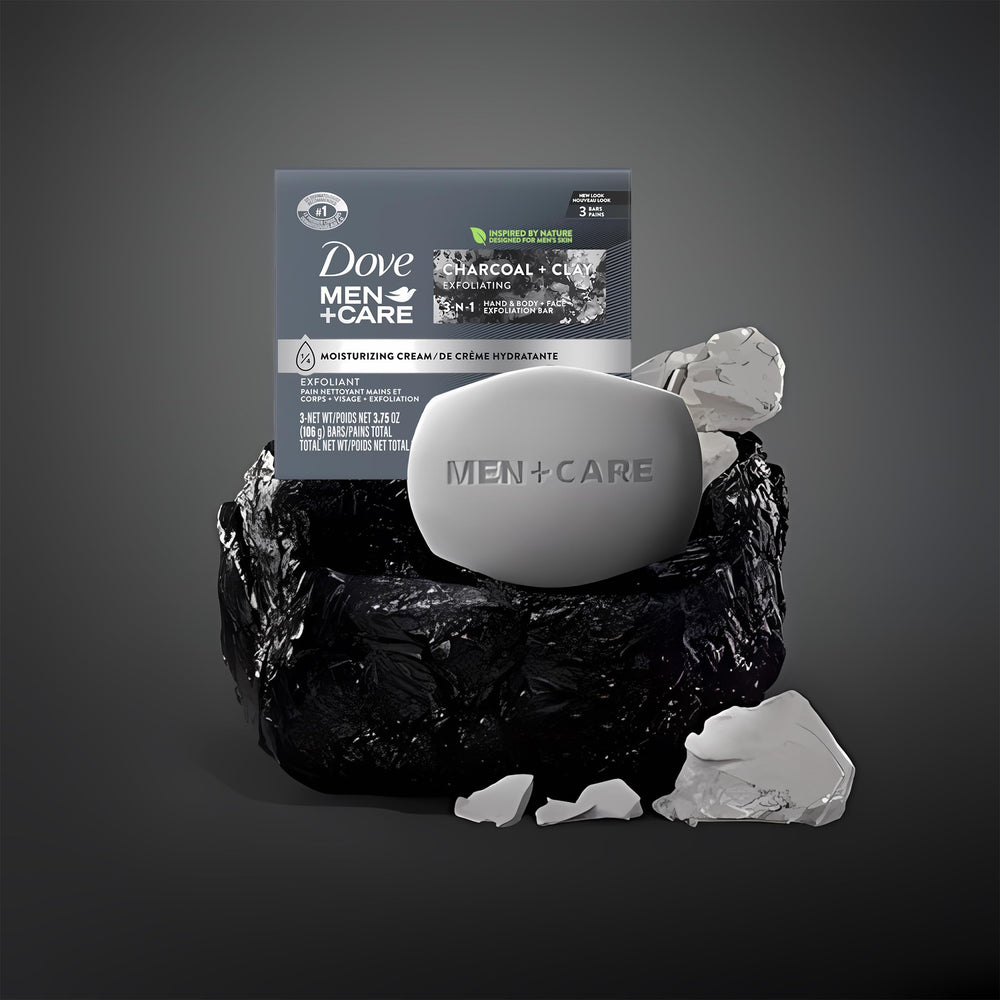 Dove Men Care Charcoal Clay bar with moisturizing cream for hydrated skin