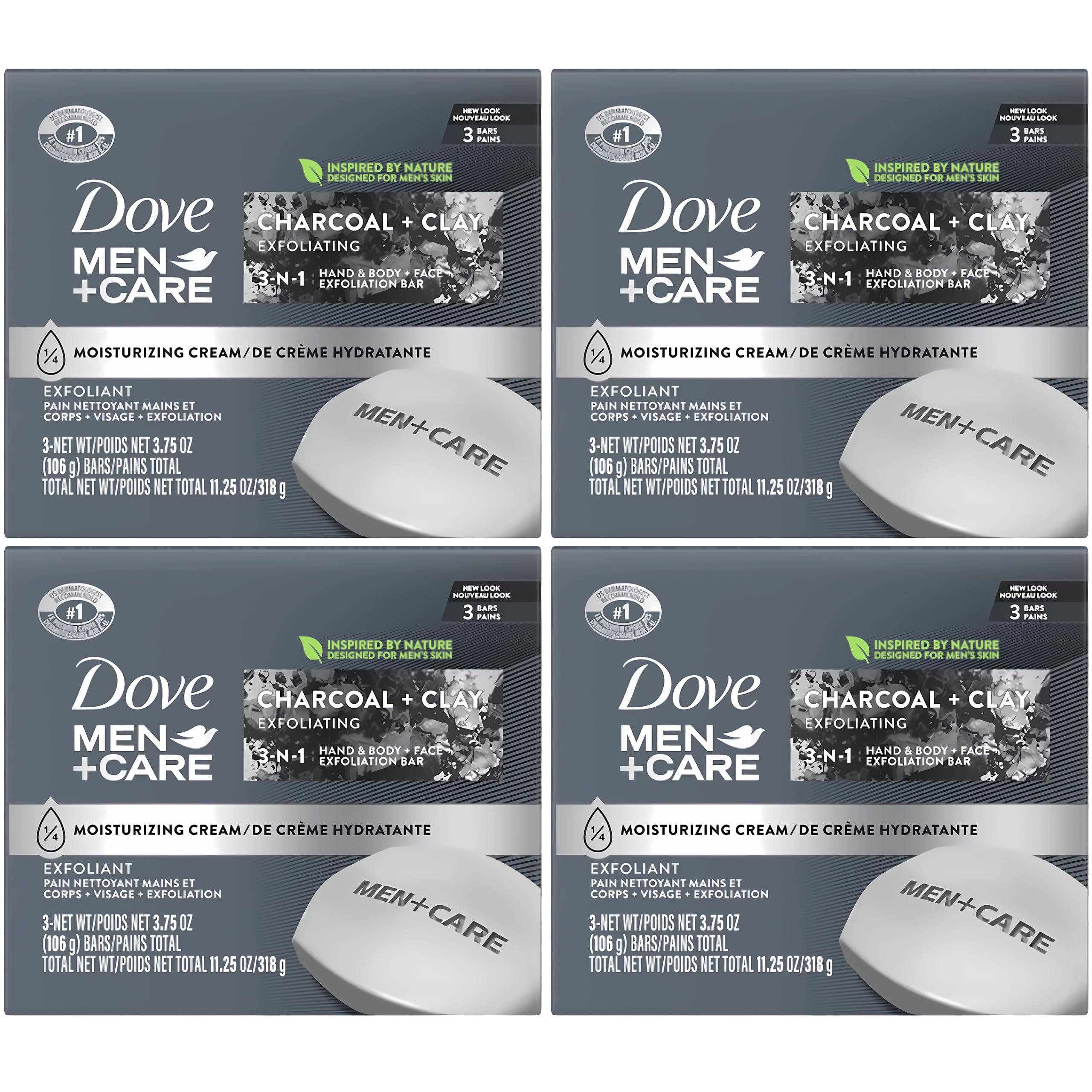 Dove Men Care Charcoal Clay exfoliating bar pack front for daily cleanse