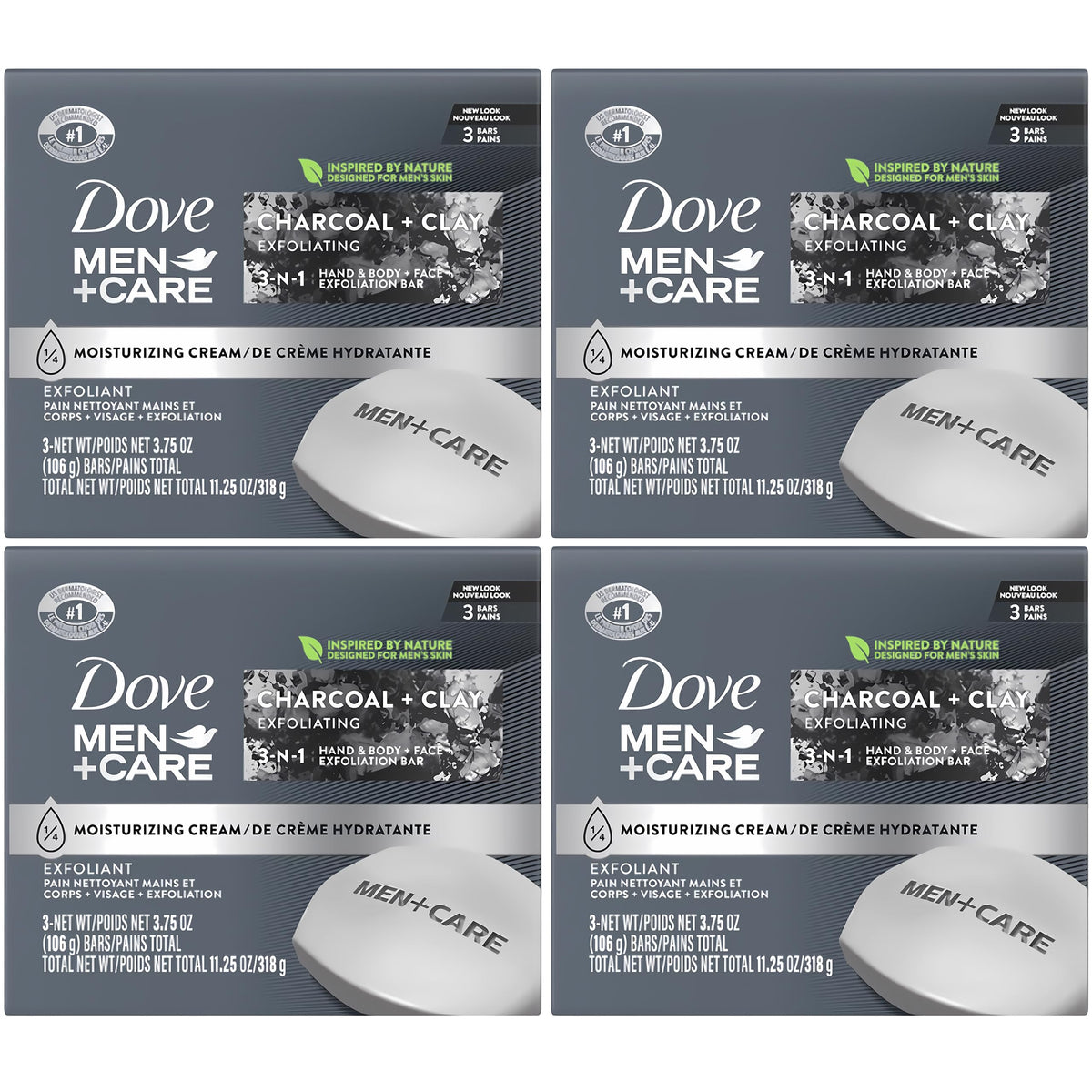 Dove Men Care Charcoal Clay exfoliating bar pack front for daily cleanse