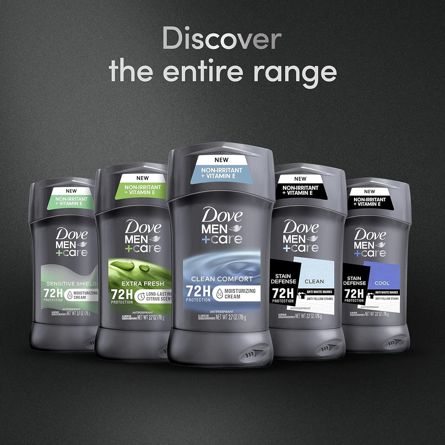 Dove Men Care Clean Comfort packaging close-up highlights 72-hour protection