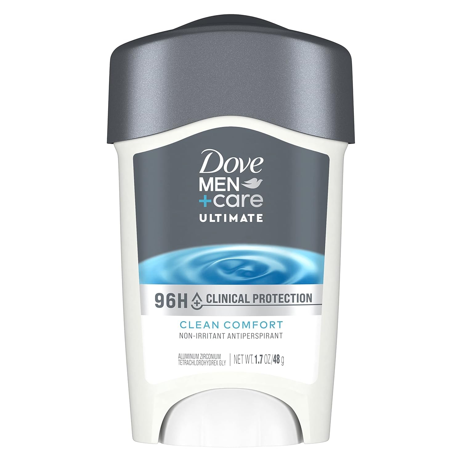 Dove Men + Care Clinical Protection Solid pack shot shows compact 1.7 oz sticks for on-the-go protection.