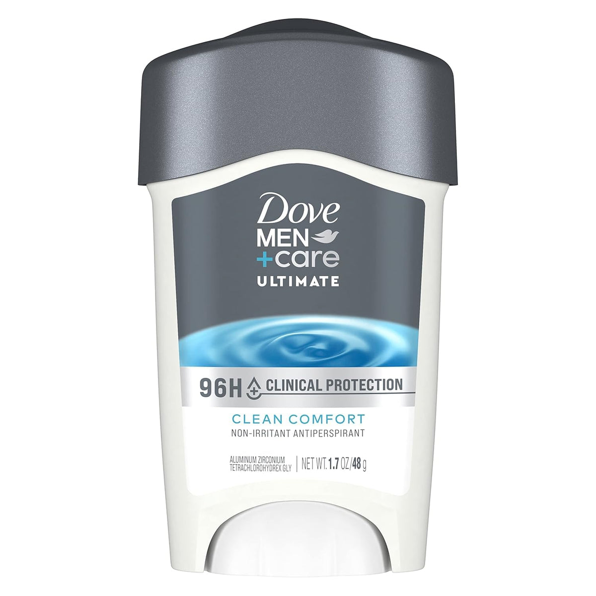 Dove Men + Care Clinical Protection Solid pack shot shows compact 1.7 oz sticks for on-the-go protection.