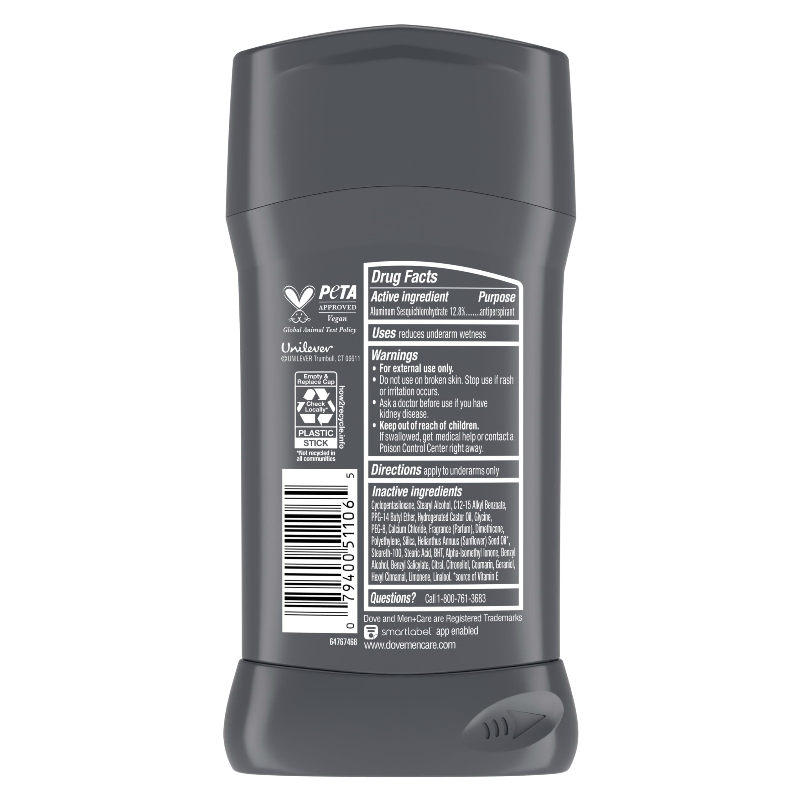 Dove Men+Care Cool Fresh antiperspirant packaging front in a 4-count pack.