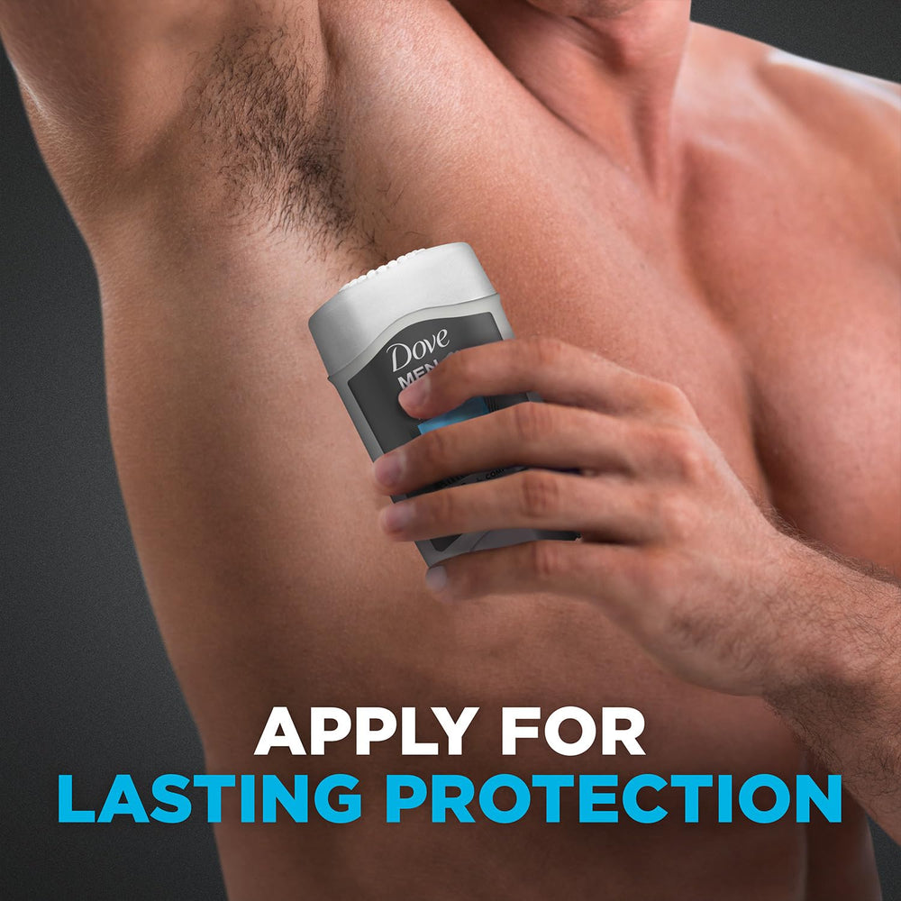 Dove Men+Care 96H underarm application shows smooth glide for comfortable use.