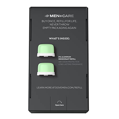 Dove Men+Care deodorant refill twist-click usage demonstrates easy replacement and mess-free application.