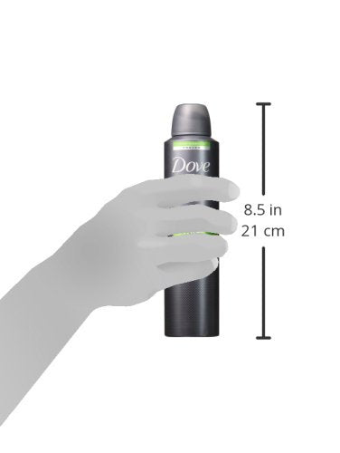 Dove Men + Care Dry Spray Extra Fresh close-up can shows skin-friendly formula details.