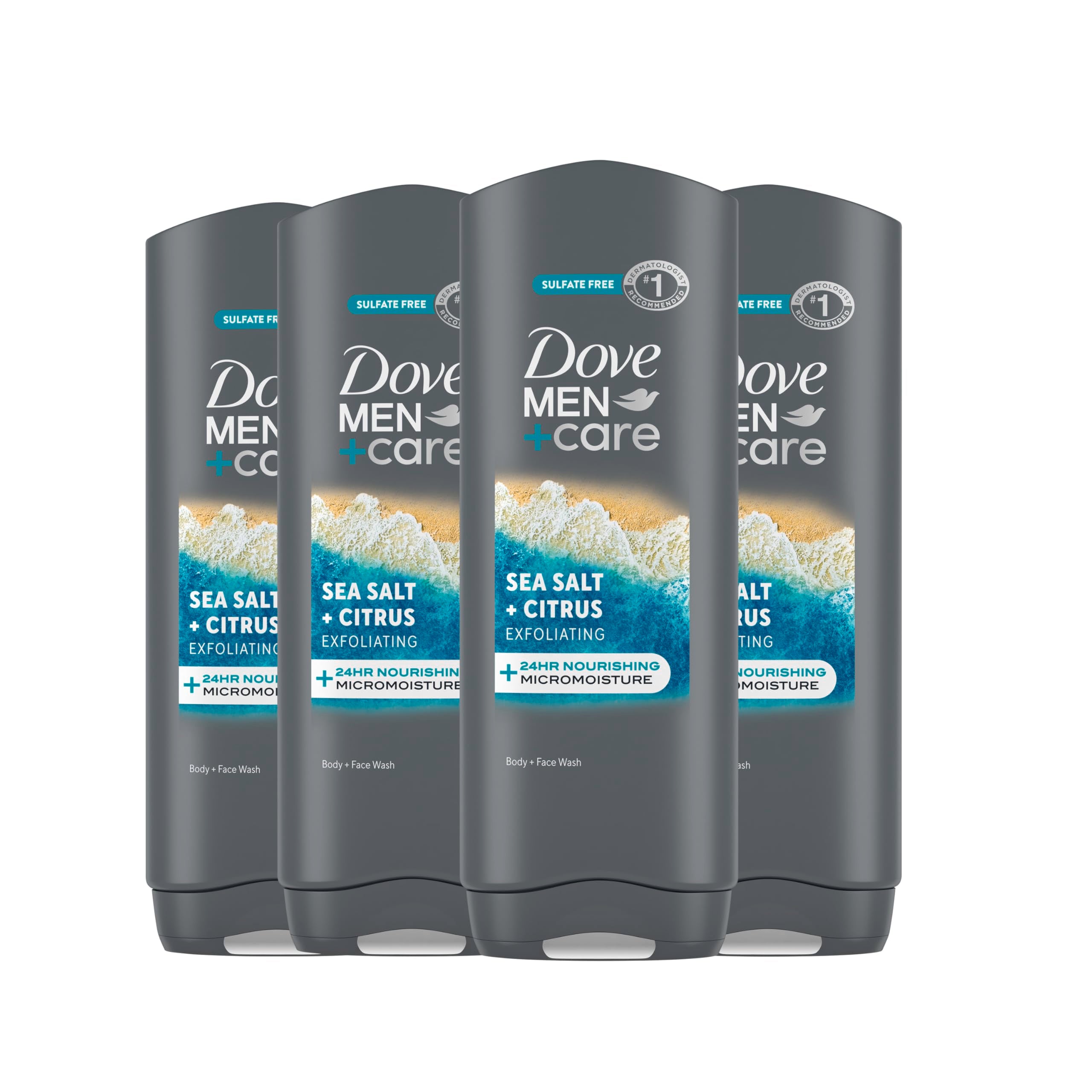 DOVE MEN + CARE exfoliating sea salt citrus bottle for smooth skin all day