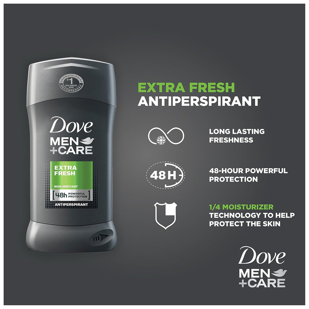 Dove Men+Care Extra Fresh 3-pack on shelf for easy purchase.