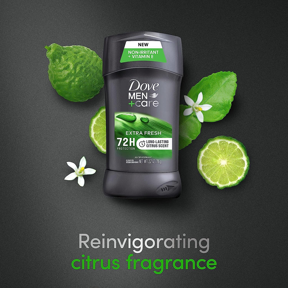 Dove Men+Care extra fresh fragrance for everyday routines.