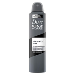 Dove Men+Care invisible dry aerosol bottle with long lasting protection.