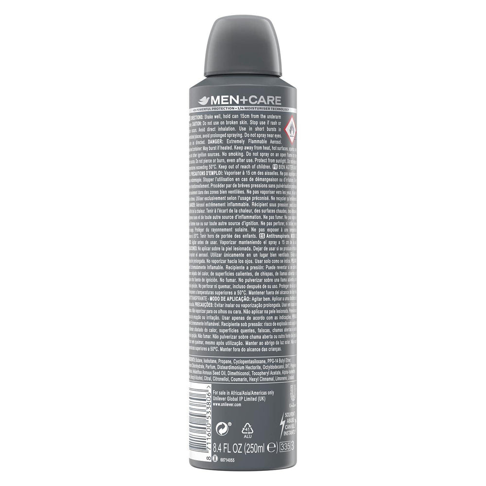 Dove Men+Care invisible dry spray nozzle for quick application.