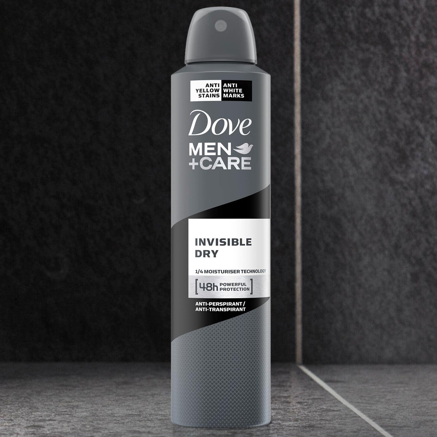 Dove Men+Care aerosol texture indicating lightweight, non greasy feel.