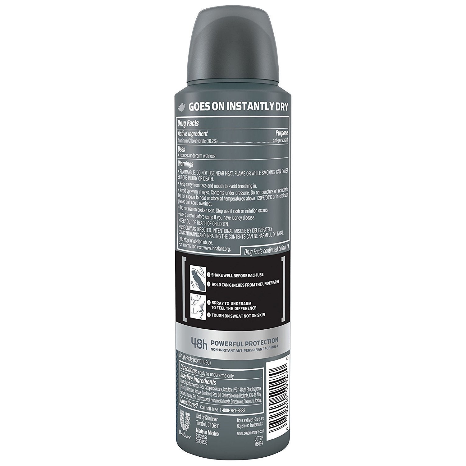 Dove Men Care Invisible Dry Spray in-use application demonstrates quick odor defense.