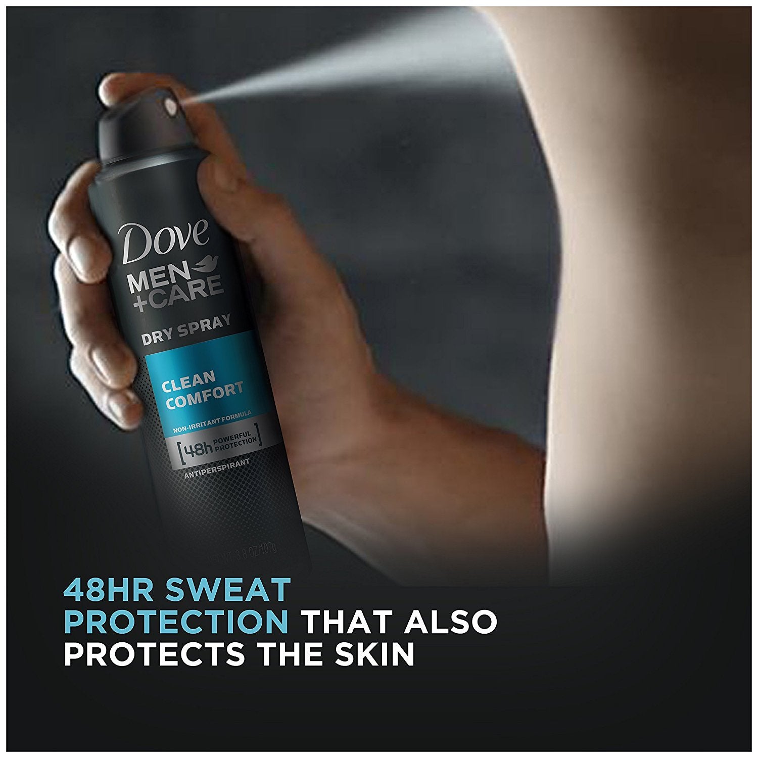 Dove Men Care Invisible Dry Spray shown in daily routine context.