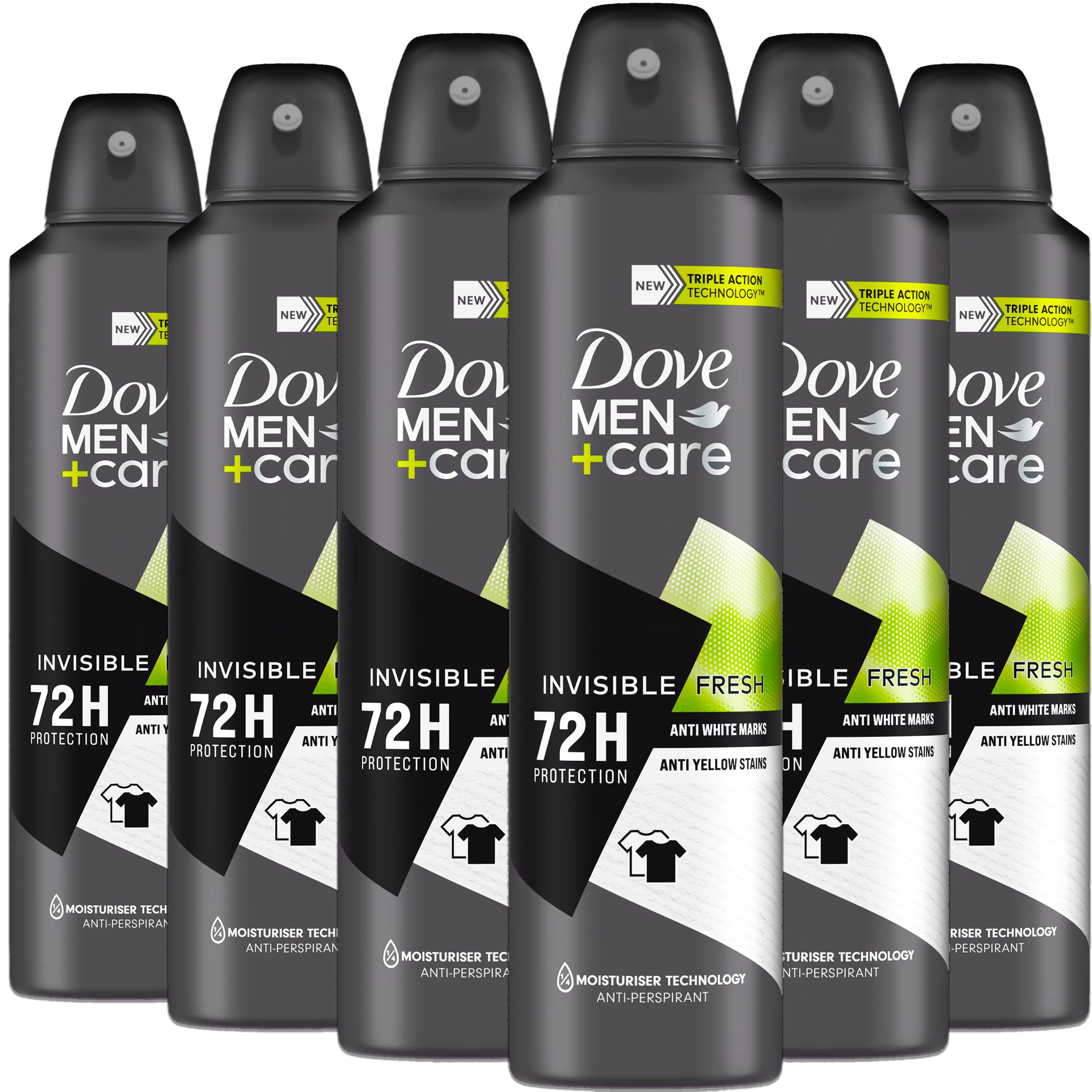 Dove Men+Care Invisible Fresh 6-pack packaging for value and convenient storage.