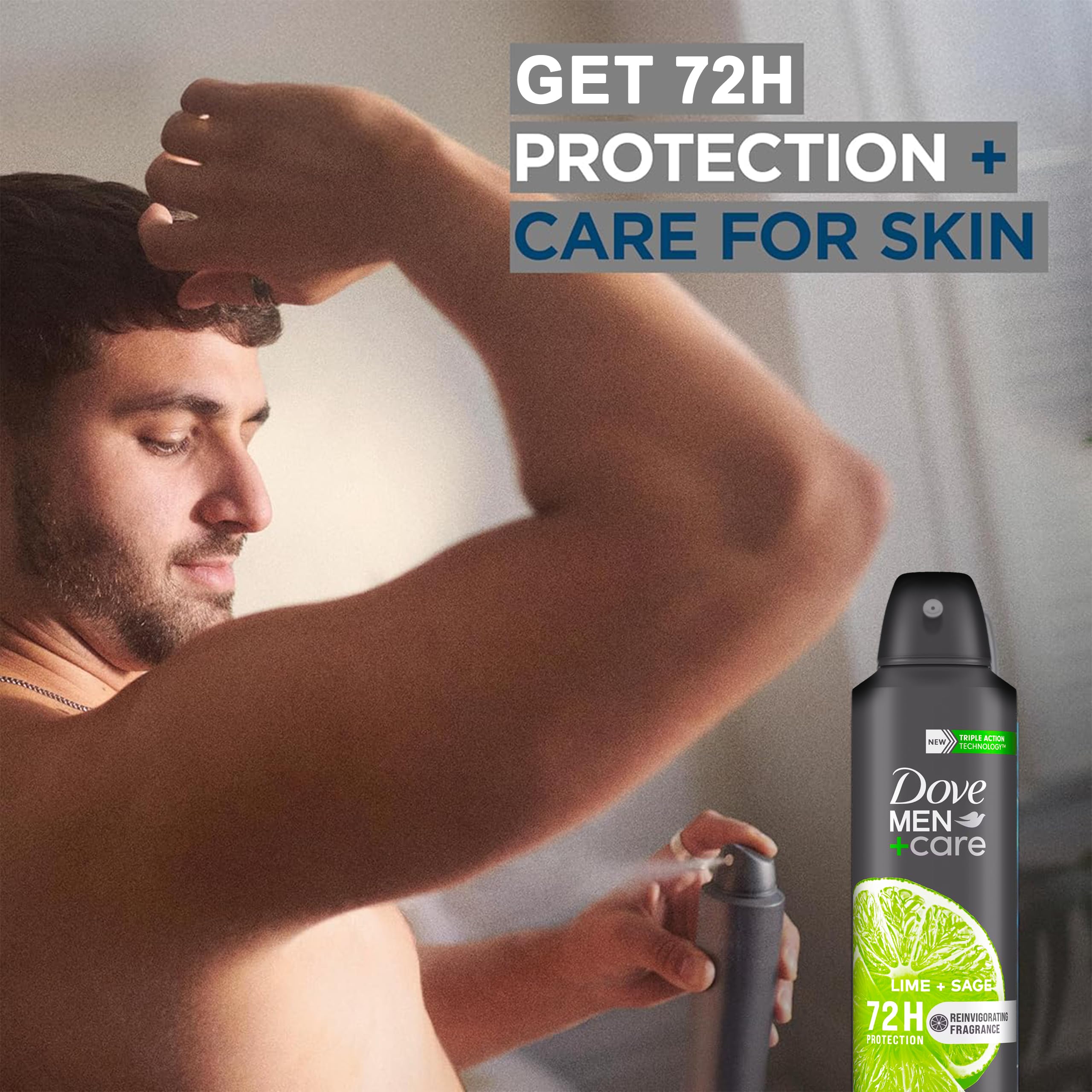 Close-up of Dove Men+Care Lime + Sage fragrance for an energizing scent