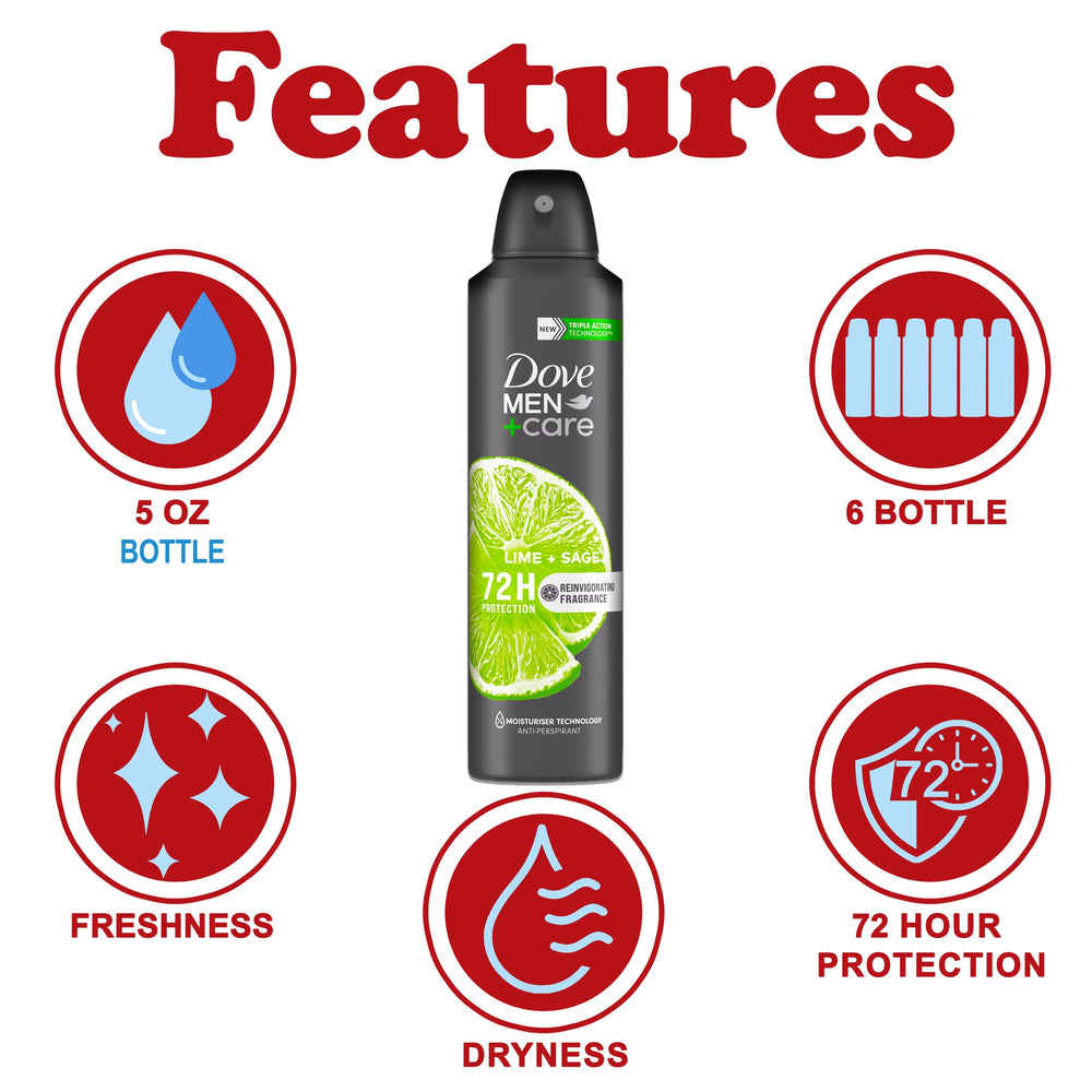Dove Men+Care Lime + Sage spray bottle shown from the side for daily use