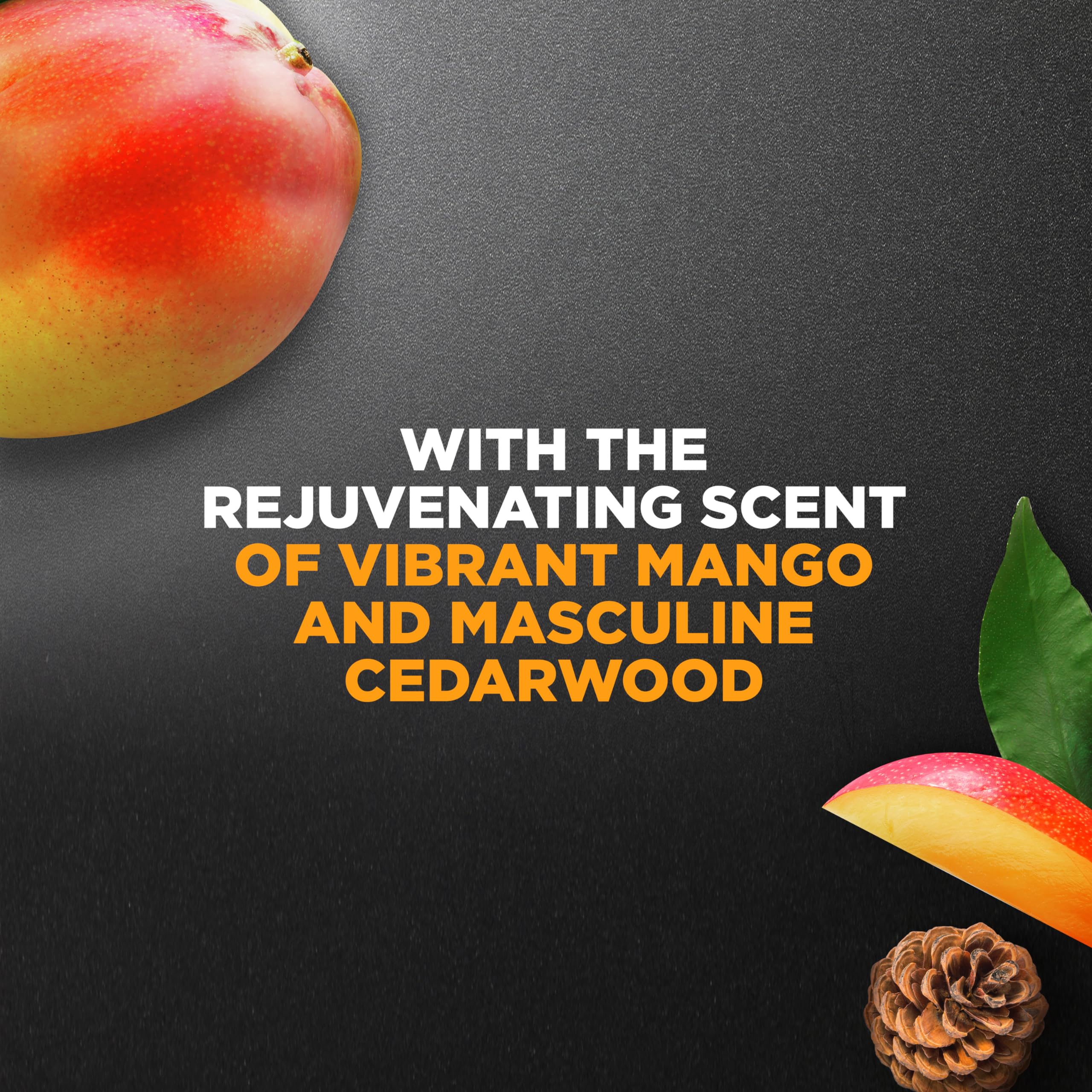 Dove Men+Care Mango Cedarwood hands massage scene suggesting smooth skin after shower.